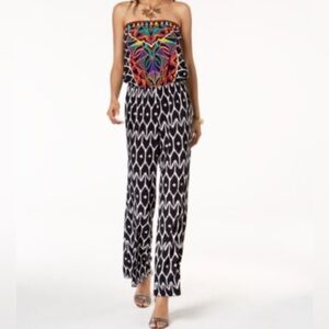Trina Turk Colorful Strapless Ikat Print Wide Leg Jumpsuit Size Small